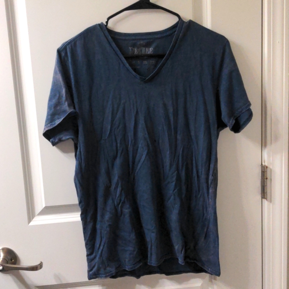 VTG Distressed Y2K McBling Era V-Neck Men's T-Shirt S Grunge Blue Vintage Rocker
